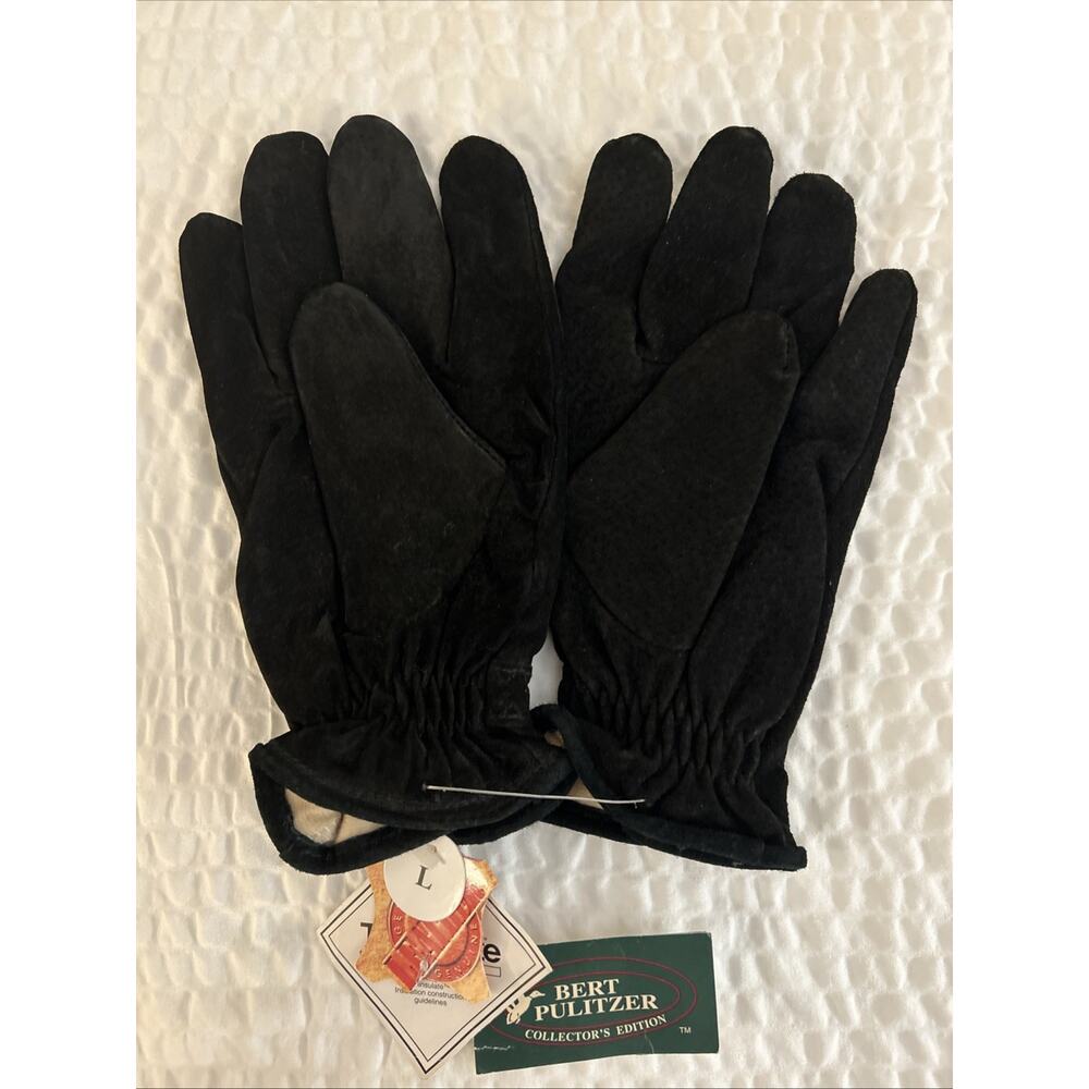 NWT Men’s Bert Pulitzer Size L Suede Lined Black Genuine Leather Winter Gloves